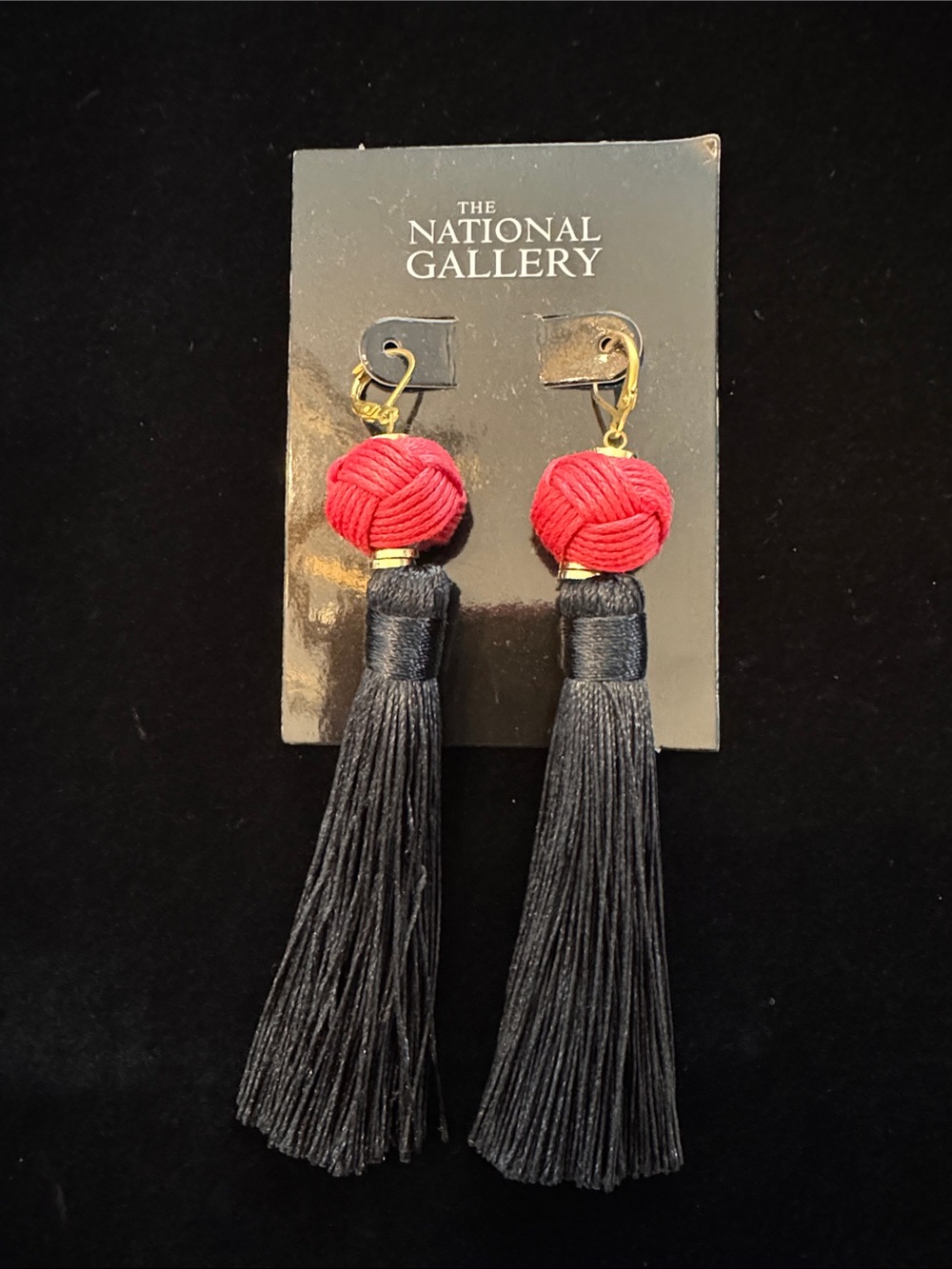 NWT The National Gallery Red and Black Tassel Drop Earrings